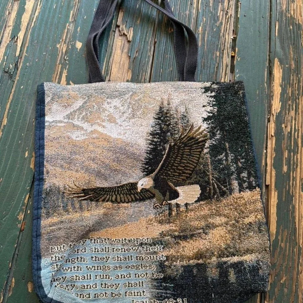 Eagle tote bag with‎ Isaiah 40:31 verse vintage